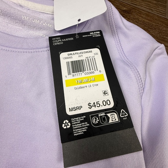 Under Armour Girls Cold Gear Longsleeve Crewneck Shirt Baselayer Lavender M NWT - Picture 9 of 12